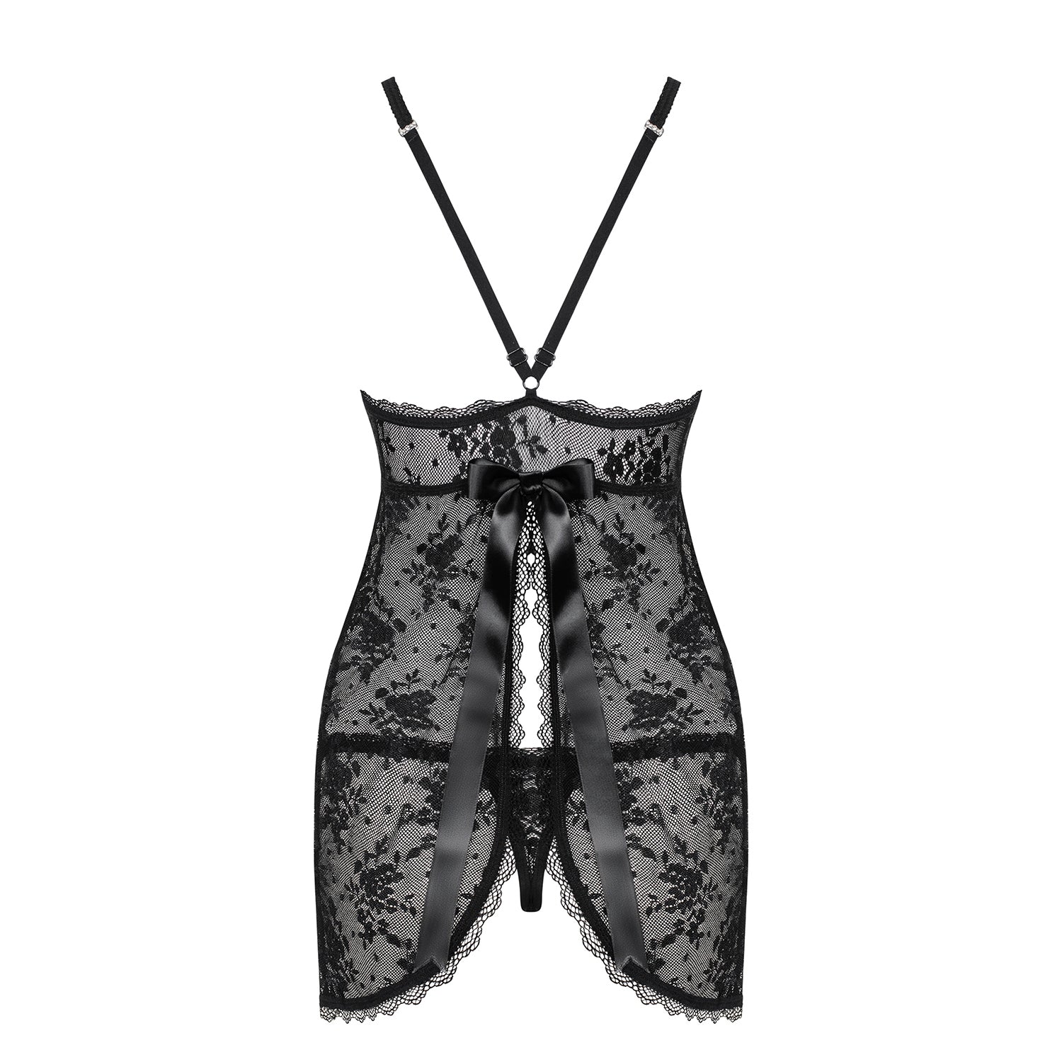 CAMISA DE NOITE E TANGA BEHINDY OBSESSIVE PRETA